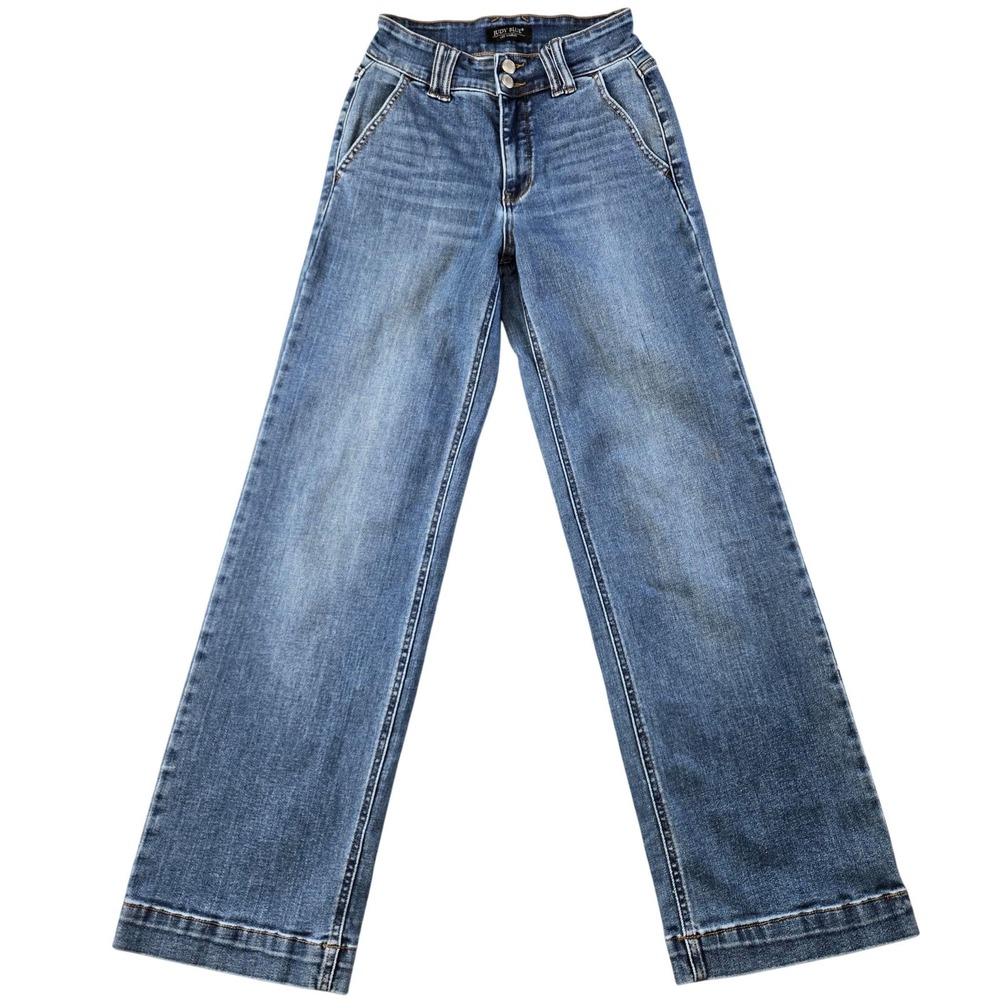 Judy Blue Jeans Womens 3/24 Blue Wide-Leg Relaxed Stretch High Rise 24x30